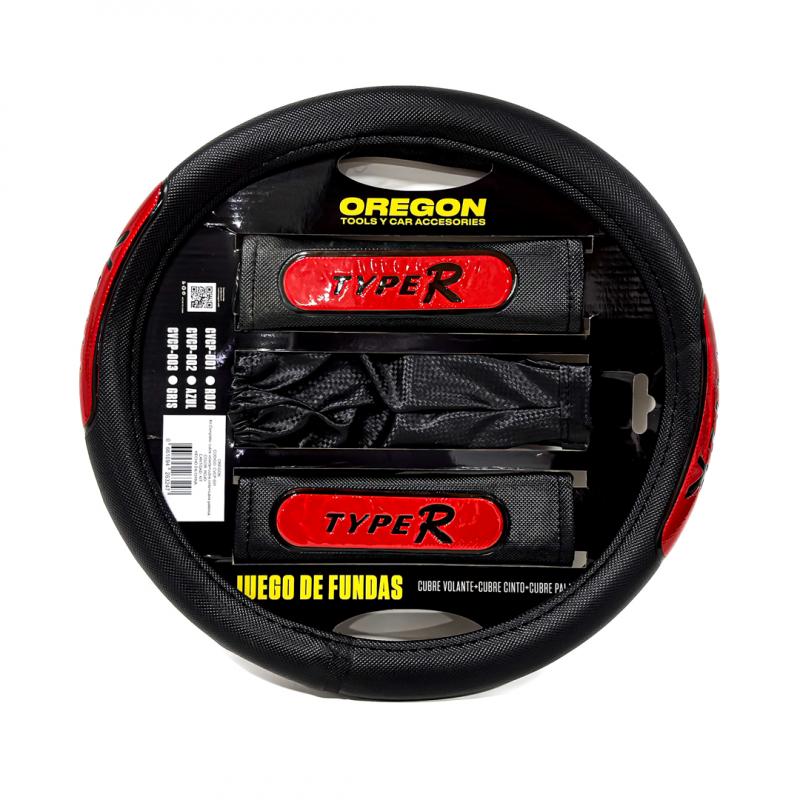 Imagen ilustrativa de CUBRE VOLANTE 38MM + CUBRE CINTURON + CUBRE PALANCA COLOR: NEGRO + ROJO