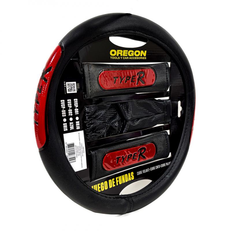 Imagen ilustrativa de CUBRE VOLANTE 38MM + CUBRE CINTURON + CUBRE PALANCA COLOR: NEGRO + ROJO