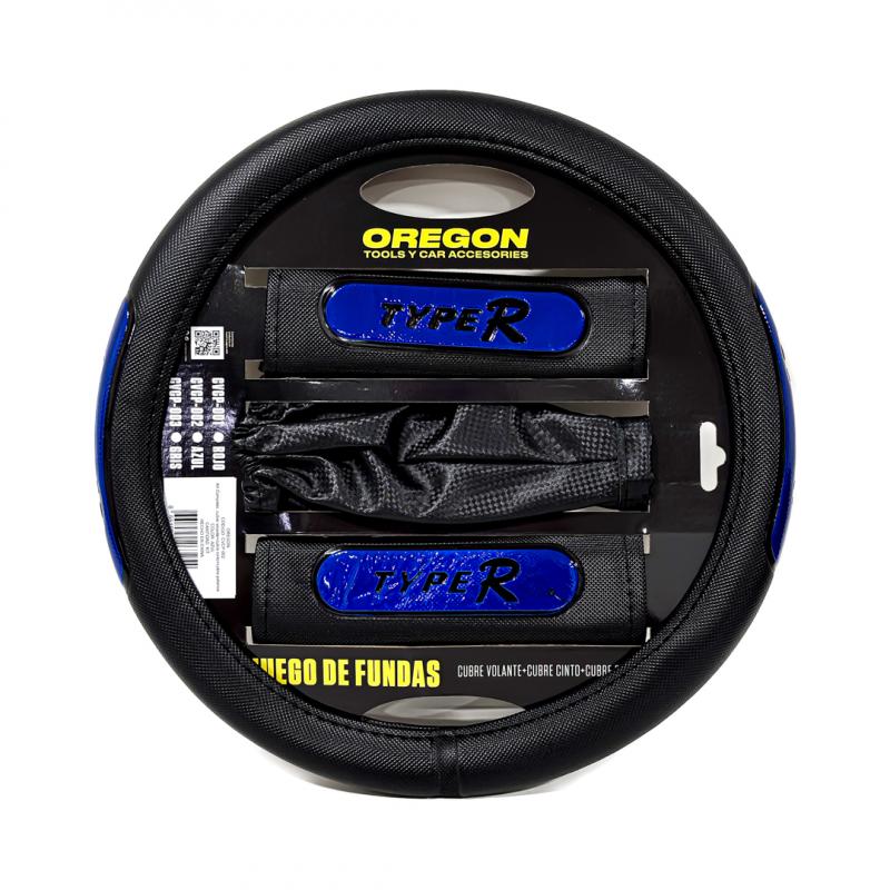 Imagen ilustrativa de CUBRE VOLANTE 38MM + CUBRE CINTURON + CUBRE PALANCA COLOR: NEGRO + AZUL