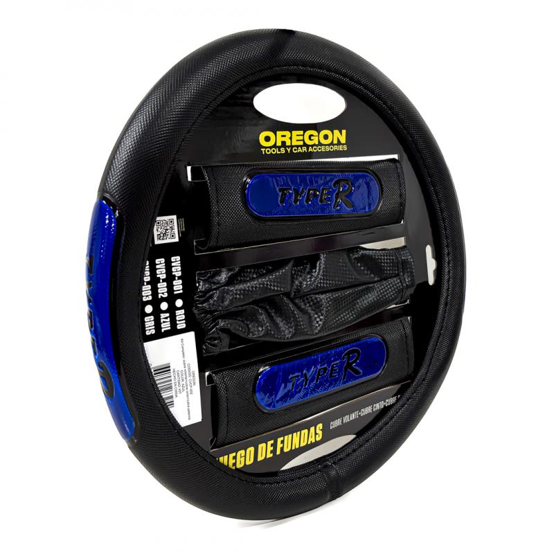 Imagen ilustrativa de CUBRE VOLANTE 38MM + CUBRE CINTURON + CUBRE PALANCA COLOR: NEGRO + AZUL