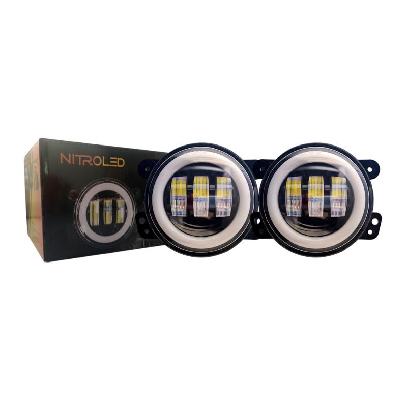 Imagen ilustrativa de PAR DE FAROS DE 4 PULGADAS 12/24 - LUZ BLANCA Y OJO DE ANGEL BLANCO Y AMBA