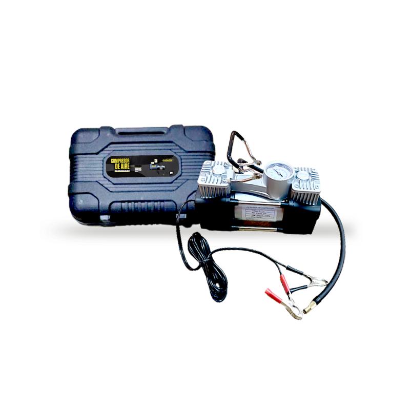 Imagen ilustrativa de COMPRESOR DE AIRE 12, 150 PSI (COM002) CON VALIJA PLASTICA Y JUEGO DE HERRAMIENTAS