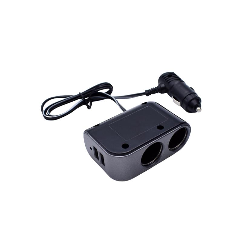 Imagen ilustrativa de ALARGUE CON 2 USB + 2 ENCENDEDOR INPUT : 12/24V OUTPUT:5V / 3100MA / 120 WATTS CON BOTON CORTA CORRIENTE EN CADA TOMA NEGRO