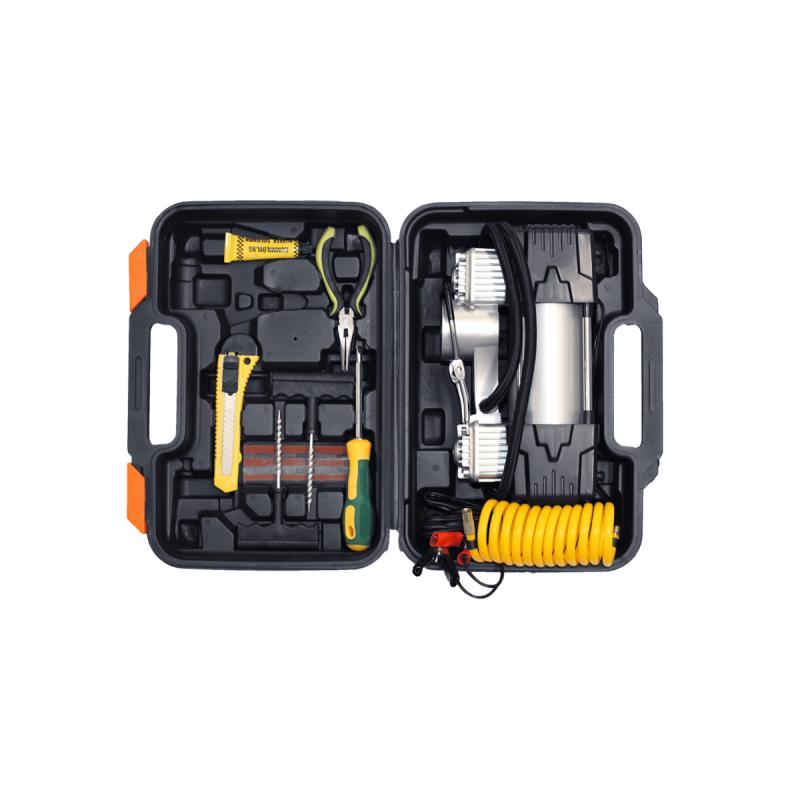 Imagen ilustrativa de COMPRESOR DE AIRE 12, 150 PSI (COM002) CON VALIJA PLASTICA Y JUEGO DE HERRAMIENTAS