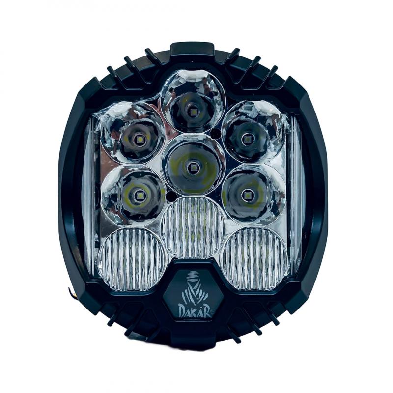 Imagen ilustrativa de FARO DE LED UNIVERSAL DAKAR DEFENDER 9 15 LEDS CREE 180 WATTS LOGO ILUMINADO - DRL BLANCO Y AMBAR - 12V A 36V