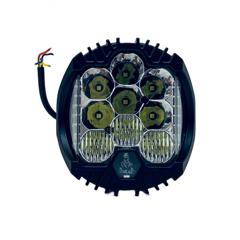 Imagen ilustrativa de FARO DE LED UNIVERSAL DAKAR DEFENDER 5 15 LEDS CREE 180 WATTS LOGO ILUMINADO - DRL BLANCO Y AMBAR - 12V A 36V