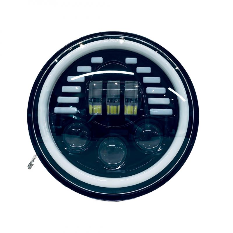 Imagen ilustrativa de REDONDO 7" USO IDEAL JEEP WRANGLER - RENEGADE / MOTO HARLEY DAVIDSON - ROYAL ENFIELD CON FUNCION ALTA Y BAJA + DRL BLANCO Y AMBAR Y AMBAR- HAZ DE LUZ SPOT - 40 WATTS 12V A 36V