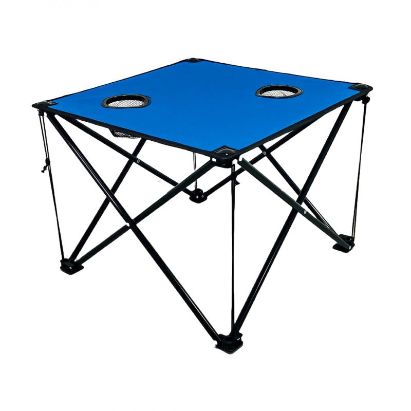 Imagen ilustrativa de MESA DE TELA PLEGABLE CON PORTAVASOS MEDIDAS 46CM X 46CM X 60CM COLOR AZUL IDEAL CAMPING - PLAYA