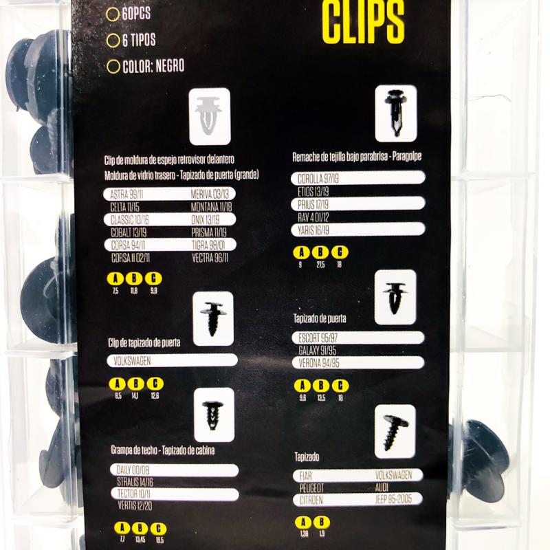 Imagen ilustrativa de CAJA SURTIDA CON 60 CLIPS (10 DE CADA MODELO VER EN FOTO) COLOR NEGRO