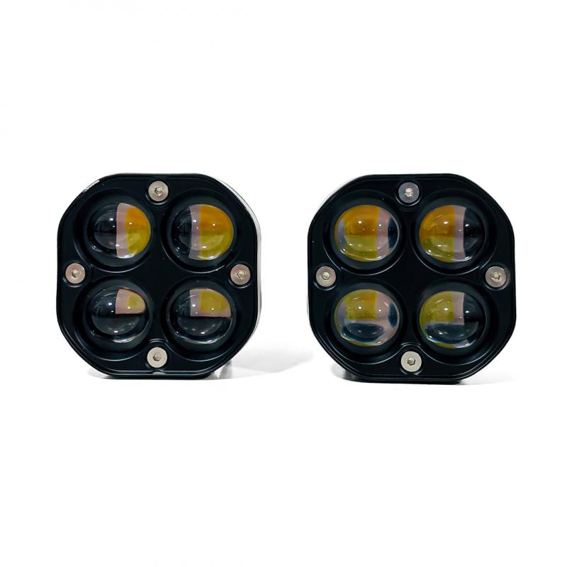 Imagen ilustrativa de JUEGO DE FARO CUADRADO CON FUNCION ALTA Y BAJA, COLOR BLANCO Y AMBAR 12V / 24V MEDIDAS 7,5 CM * 7 CM * 6,8 CM