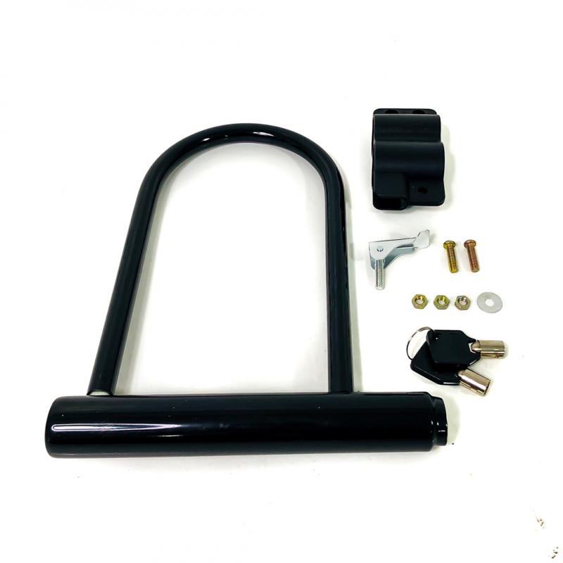 Imagen ilustrativa de TRABA CANDADO CON LLAVE UNIVERSAL PARA MOTOS Y BICIS COLOR NEGRO MEDIDAS 180 X 245 mm