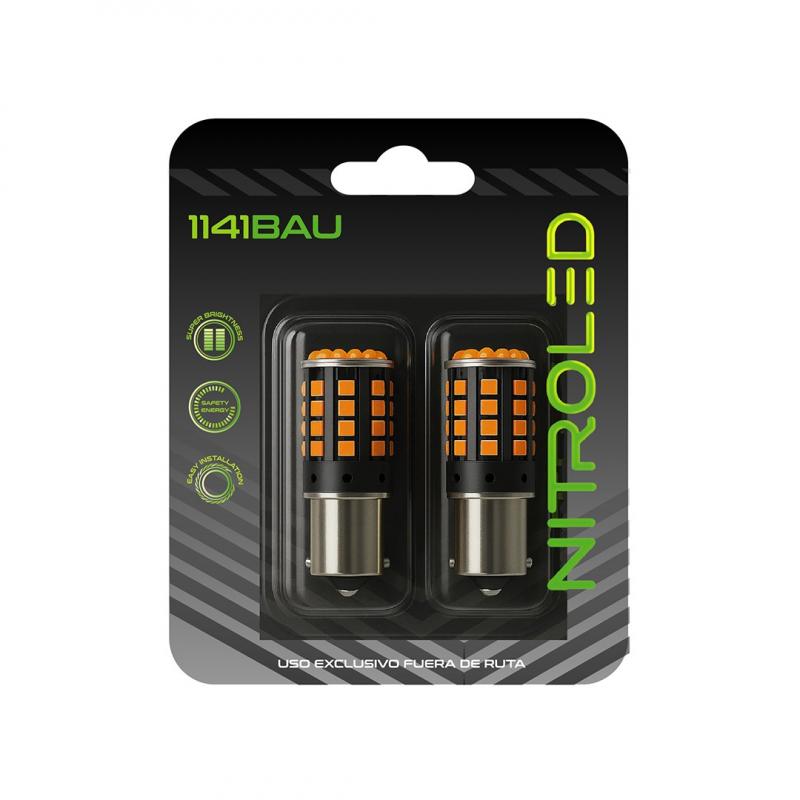 Imagen ilustrativa de BLISTER 1141 1 POLO PATA DESFASADA BAU15S 12-80V CANBUS 2800 LUMENS AMBAR