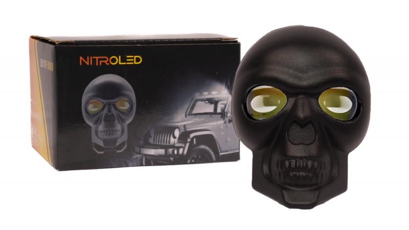 Imagen ilustrativa de FARO LED CALAVERA 12/24V  WATERPROOF IP 67                    OFF ROAD - BLANCA Y AMBAR Y FLASH -MEDIDAS 9 x 4 x 4 cm