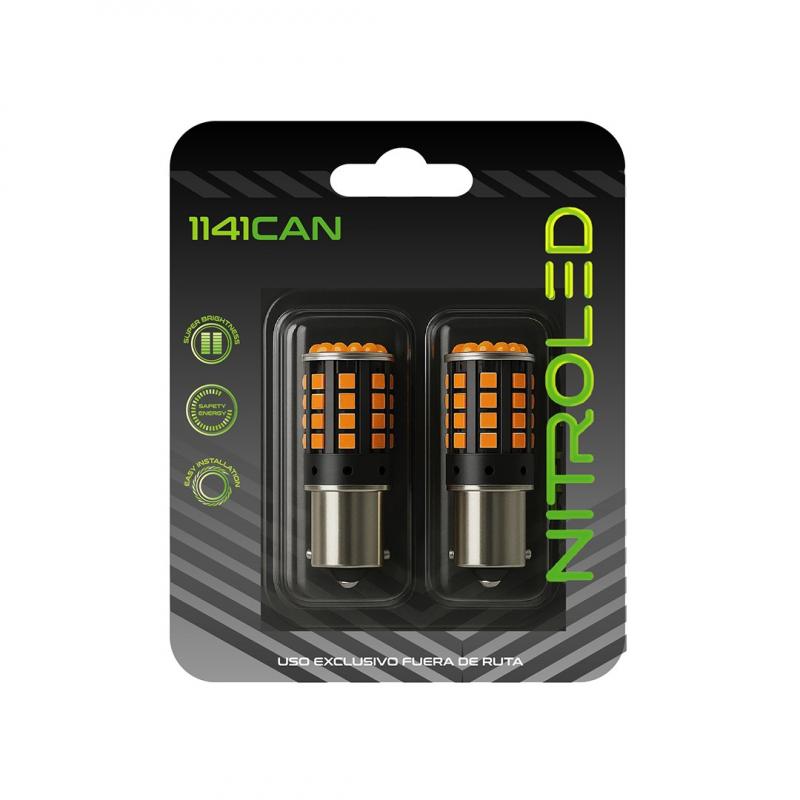 Imagen ilustrativa de BLISTER 1141 1 POLO PATA PAREJA BA15S 12-80V CANBUS 2800 LUMENS AMBAR